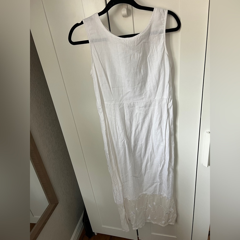 Vintage Country Wear Casuals Embroidered Hem Linen Blend Maxi Dress, Sz S